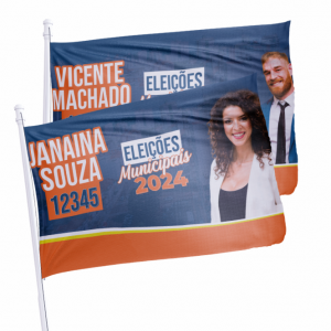 Bandeira de Mão para Campanha Política Tecido poliéster 70cm x 100cm 4 X 0 - Colorido Frente  Corte reto - Refile Bastão de 1m fixado com Grampo